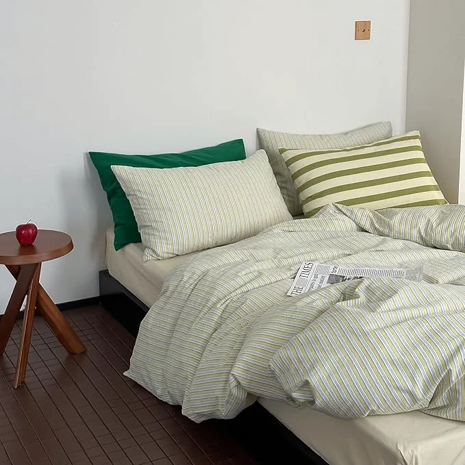Dependable mixinni Vintage Geometric Striped Duvet Cover Set - 3 Piece Washed Cotton King Size Bedding Set with Matching Pillowcases Mid-Century Modern Design Ultra Soft amp Breathable-King Size Prestigious