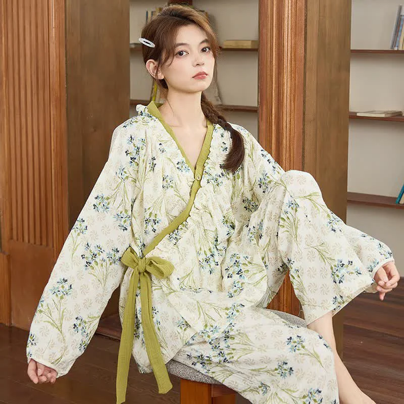 Outstanding Ownkoti Ruffled Neck Fresh Floral Loungewear Set Sophisticated
