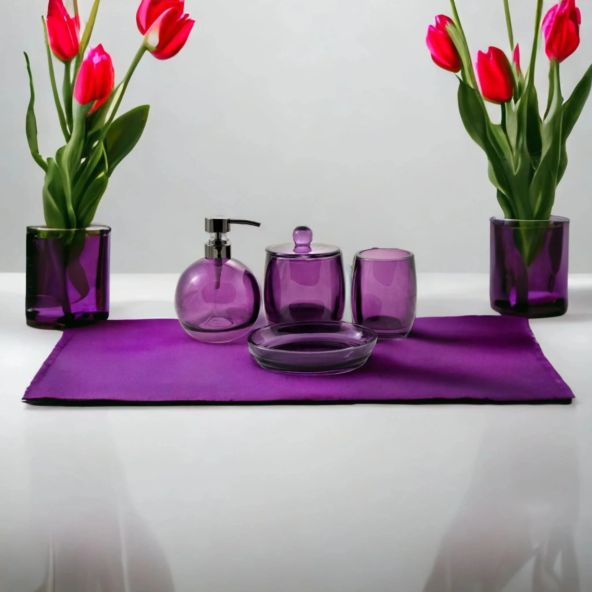 Premium Material Ruby Glass 4-Piece Bathroom Set Top-Quality