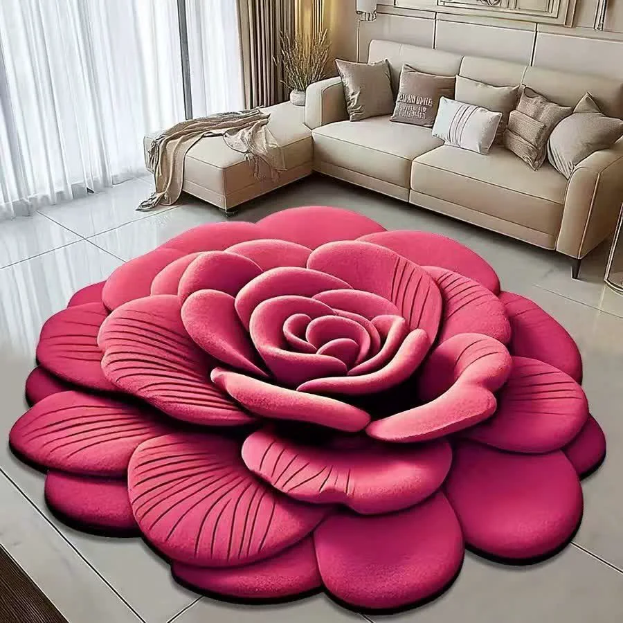 Fine Ownkoti Creative Rose 3D Effect Rug Classic