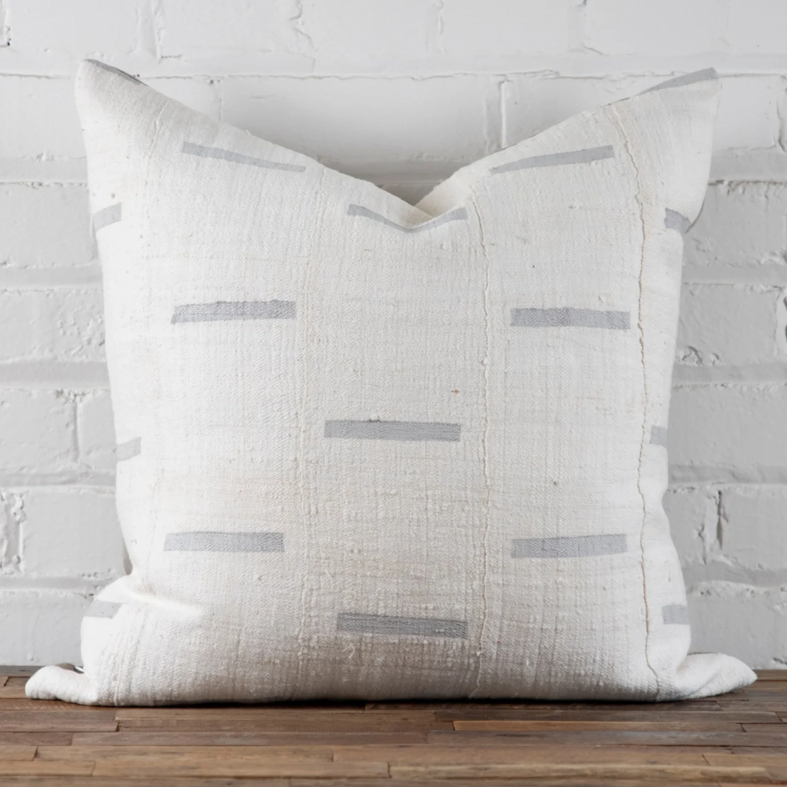 Elegant Mud Cloth Square Pillow White with Grey Dashes Recyclable