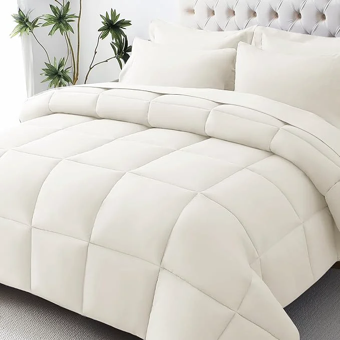 Exceptional JOLLYVOGUE Queen Comforter Set Ultra-Soft Bed in a Bag Queen Size 7 Pieces Oeko-TEX Bedding Set with Down Comforter Sheets Pillowcases amp Shams Ivory Modern