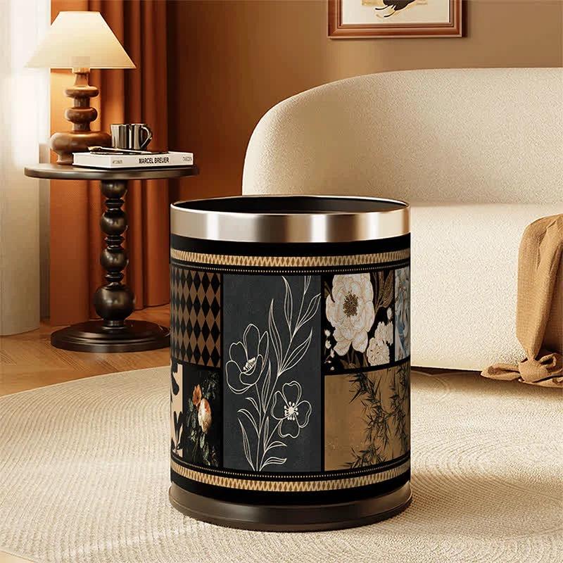 Selected Ownkoti Artistic Leather Double-Layer Trash Can Casual