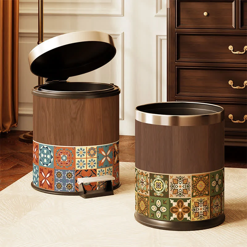 Trendy Ownkoti Vintage Mediterranean Double-Layer Trash Can Flexible