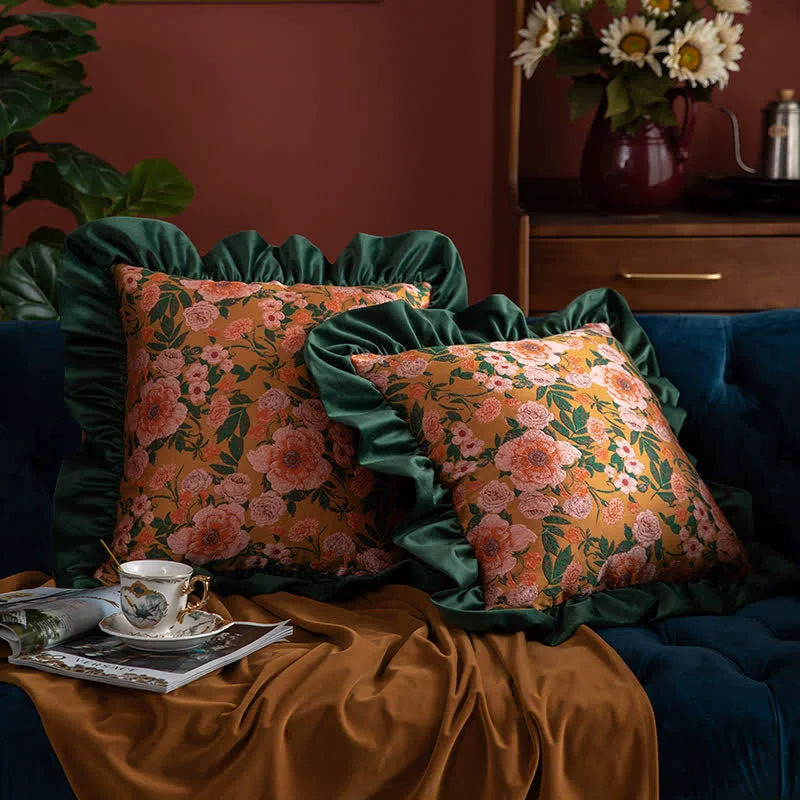 Optimized Ownkoti Vintage Floral Jacquard Ruffled Throw Pillow High-Performance