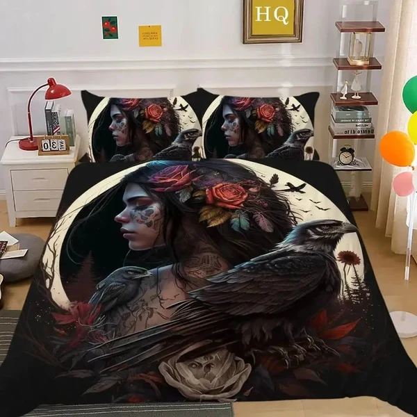 Specialty Gothic Raven Angle Quilt Cover Genuine