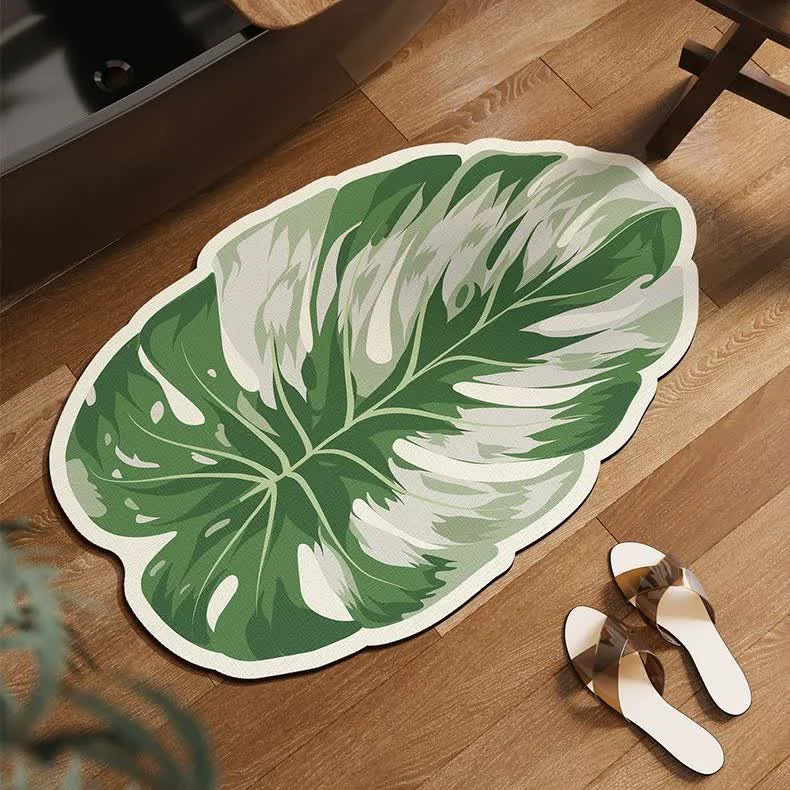Trusted Ownkoti Tropical Leaf-Shaped Anti-Slip Bath Mat Detailed