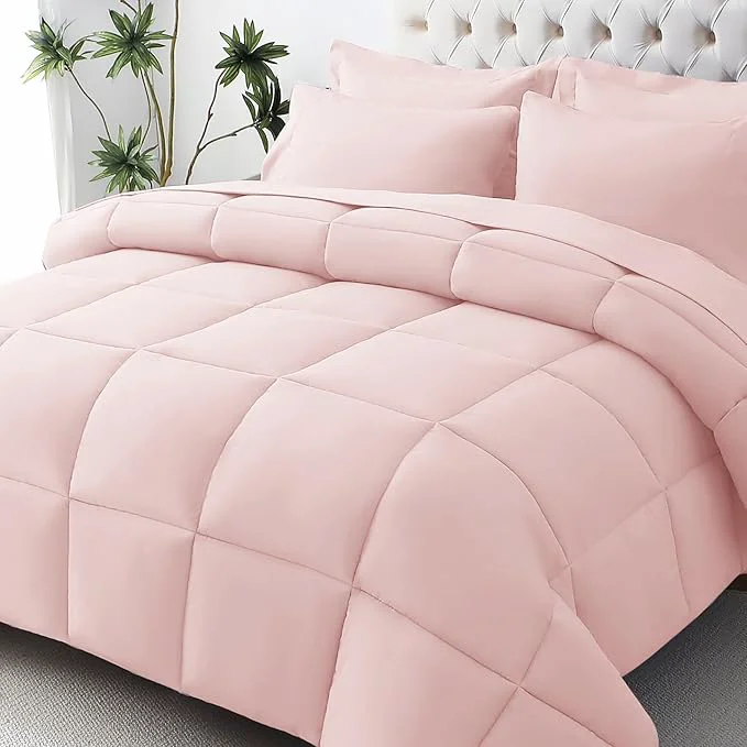 Practical JOLLYVOGUE Twin XL Comforter Set Ultra-Soft Bed in a Bag Twin XL Size 5 Pieces Oeko-TEX Bedding Set with Down Comforter Sheets Pillowcases amp Shams Blush Pink Fashionable