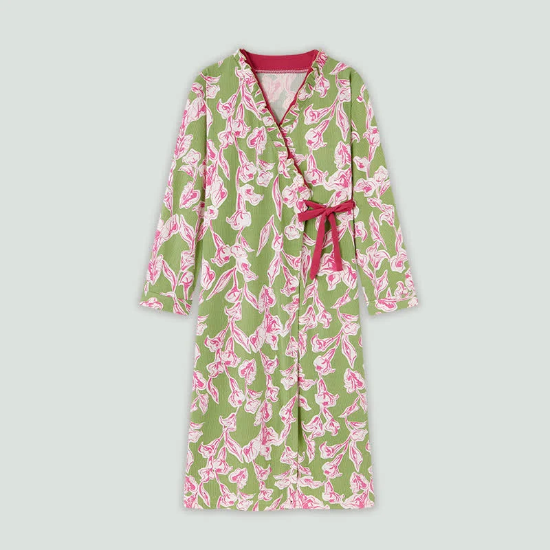 Professional Ownkoti Artistic Floral Kimono Style Ruffled Nightgown Environmentally Friendly