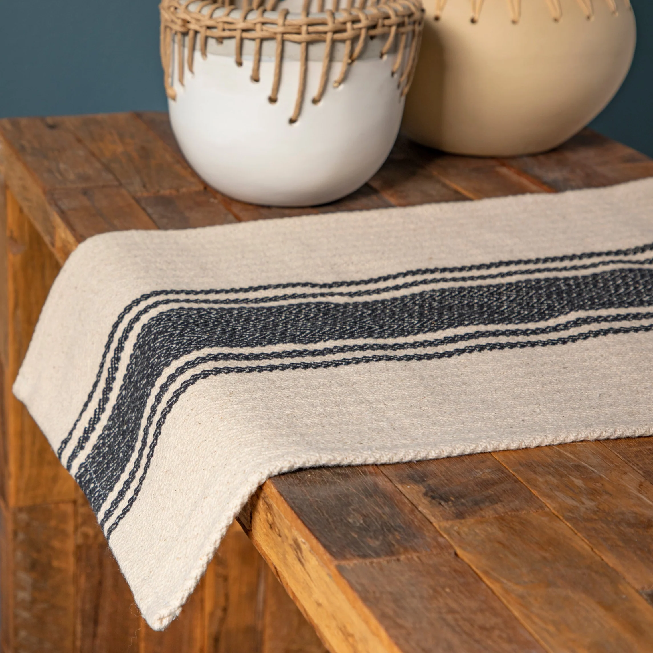 Environmentally Friendly Cotton Canvas Table Runner with Stripes Pure