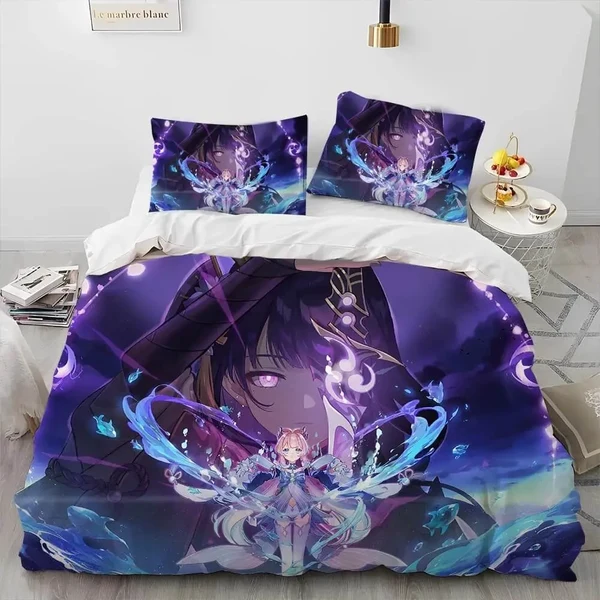 Easy-to-Use Anime Genshin Impact Raiden Shogun Bedding Set Versatile