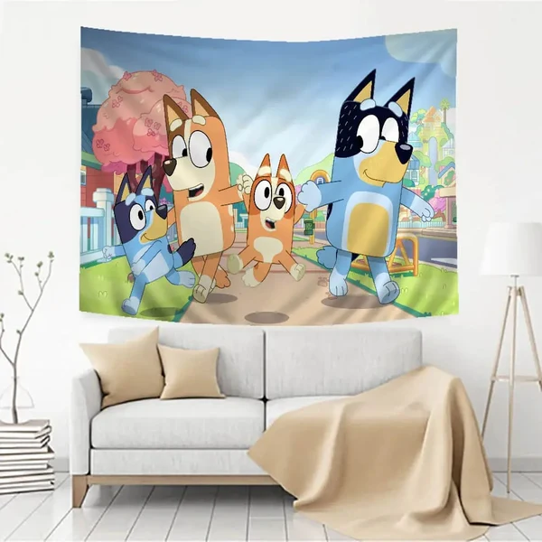 Clean Bluey Family Cartoon Tapestry Smart