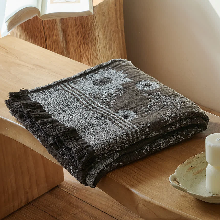 Trendy Ownkoti Vintage Sunflower Pure Cotton Tassel Blanket Flexible