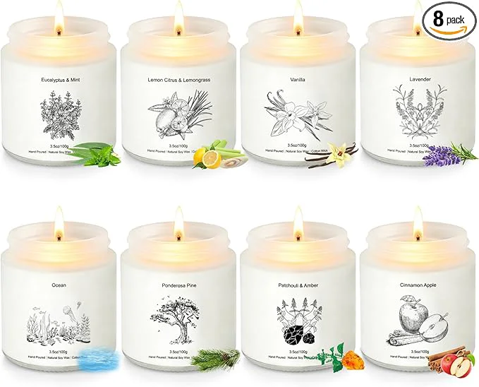 High-End Scented Candles for Home 8 Pack Soy Wax Gift Set for Women Aromatherapy Proven