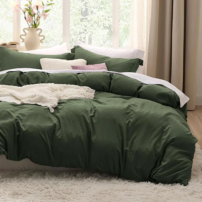 Specialty Bedsure Olive Green Duvet Cover Full Size - 3 Pieces Prewashed Extra Soft Cotton-Like Polyester Bedding Set Includes 1 Duvet Cover 80x90 Inches with Zipper Closure amp 2 Pillow Shams No Comforter Superior