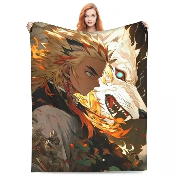 Authentic Demon Slayer Kyojuro Throw Blanket Certified