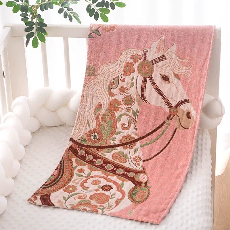 Green Ownkoti Floral Horse Cotton Gauze Towel Prestigious