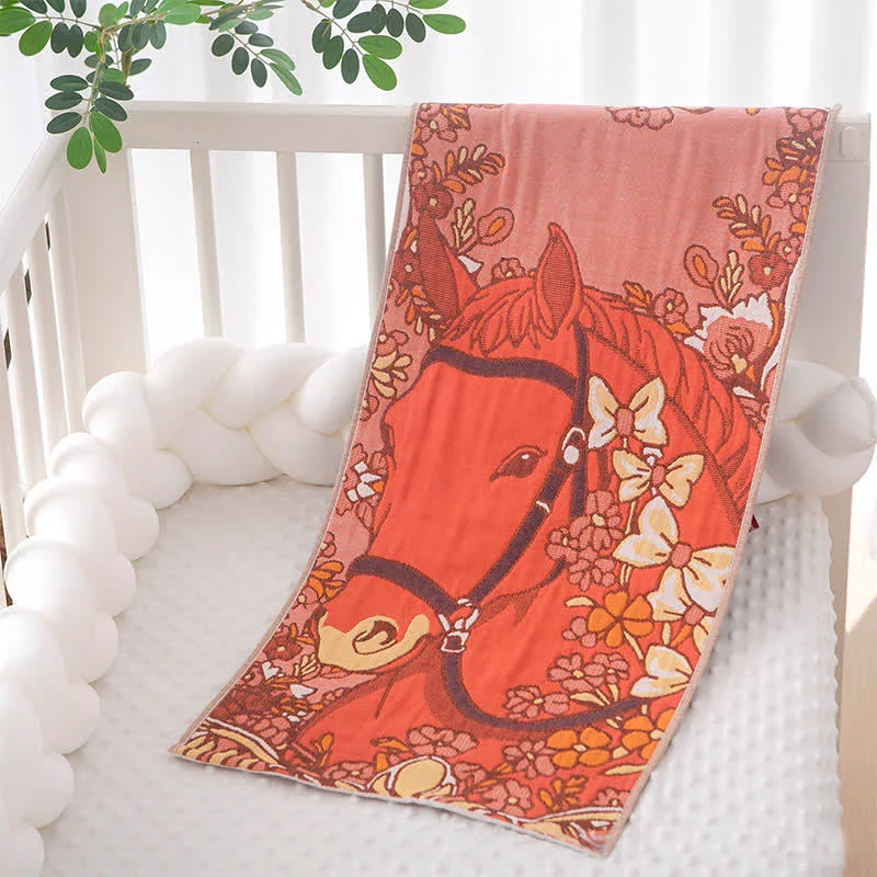 Versatile Ownkoti Oriental Horse Floral Cotton Gauze Towel Contemporary