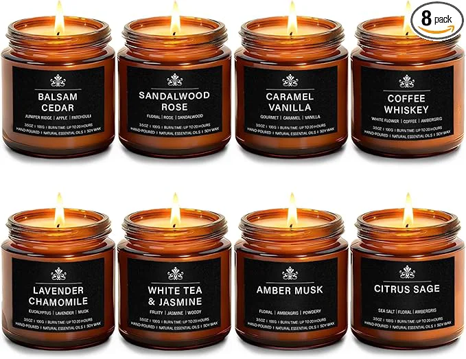 Smooth 8 Pack Soy Wax Scented Candles Gift Set Aromatherapy Candles World-Class