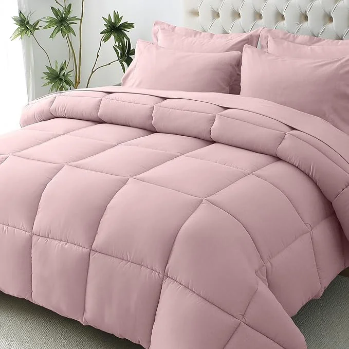 Quality JOLLYVOGUE Twin Comforter Set Ultra-Soft Bed in a Bag Twin Size 5 Pieces Oeko-TEX Bedding Set with Down Comforter Sheets Pillowcases amp Shams Camio Pink Official