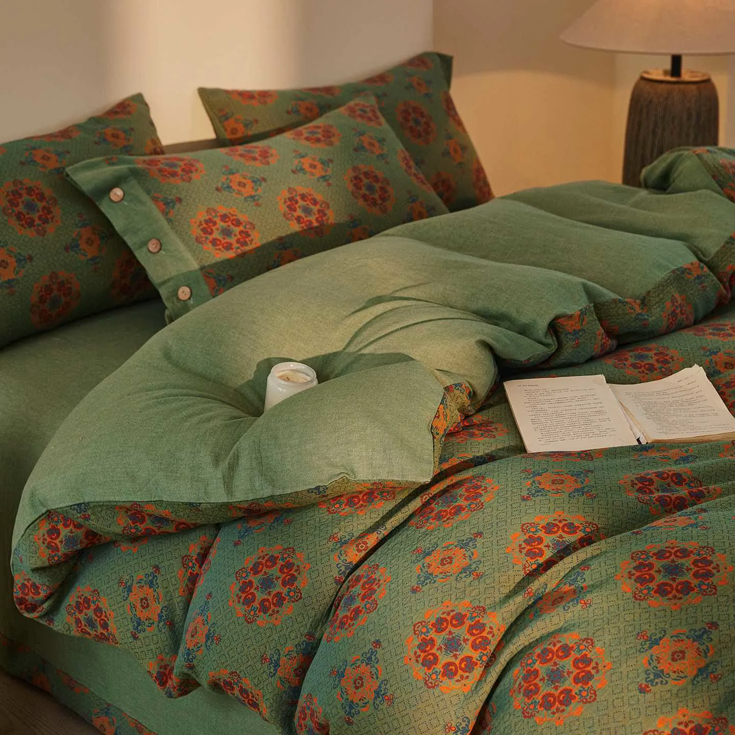 Refined Ownkoti Vintage Geometric Cotton Double Gauze Bedding Set 4PCS Trendy