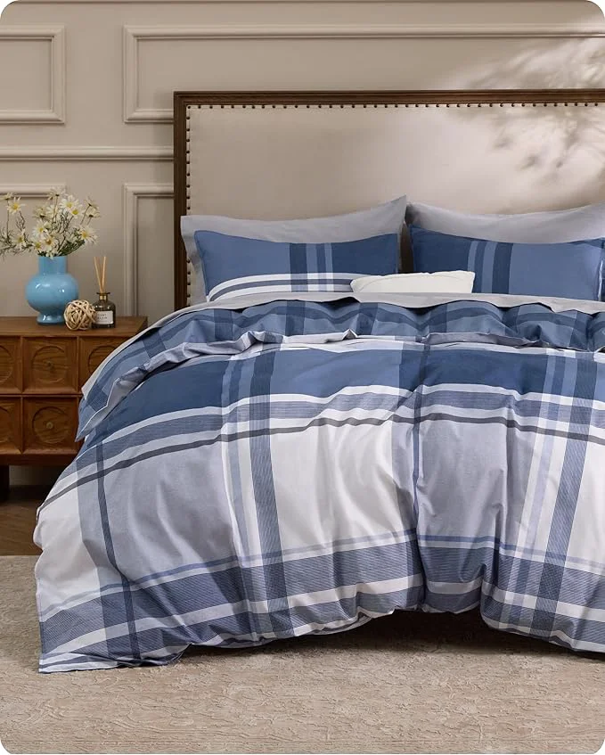 Fast Bedsure Plaid Duvet Cover Queen Size - Cotton Reversible Classic Navy Checkered Pattern Duvet Cover Set 3 Pieces Soft amp Breathable PureWoven Bedding Set with 2 Pillow Shams Navy Plaid 90 quot x90 quot Original Design
