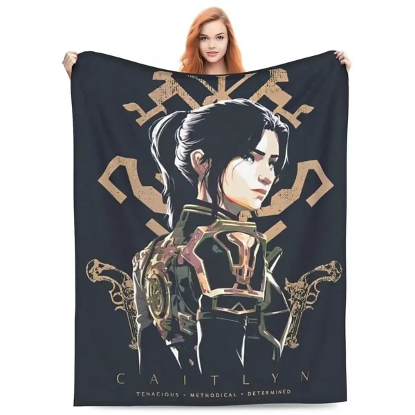 High-End 3D Anime Arcane Caitlyn Throw Blanket Minimalist