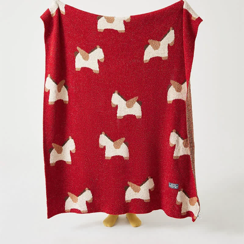 Elegant Ownkoti Festive Horse Motif Soft Knit Throw Blanket Fashionable