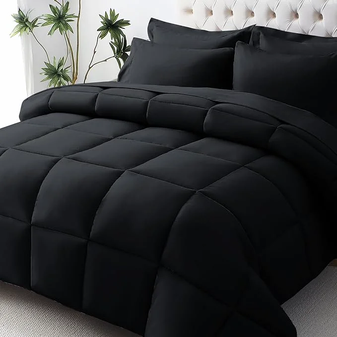 Effective JOLLYVOGUE California King Comforter Set Ultra-Soft Bed in a Bag Cal King Size 7 Pieces Oeko-TEX Bedding Set with Down Comforter Sheets Pillowcases amp Shams Black Environmentally Friendly