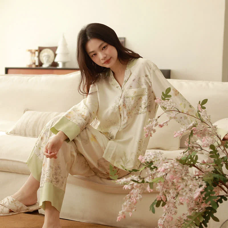 Enhanced Ownkoti Pastoral Floral Long Sleeve Loungewear Set Minimalist