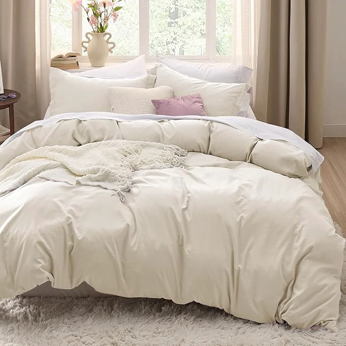 Next-Generation Bedsure Oat Milk Duvet Cover King Size - 3 Pieces Prewashed Cotton-Like Polyester Extra Soft Bedding Set Includes 1 Duvet Cover 104x90 Inches with Zipper Closure amp 2 Pillow Shams No Comforter Effective