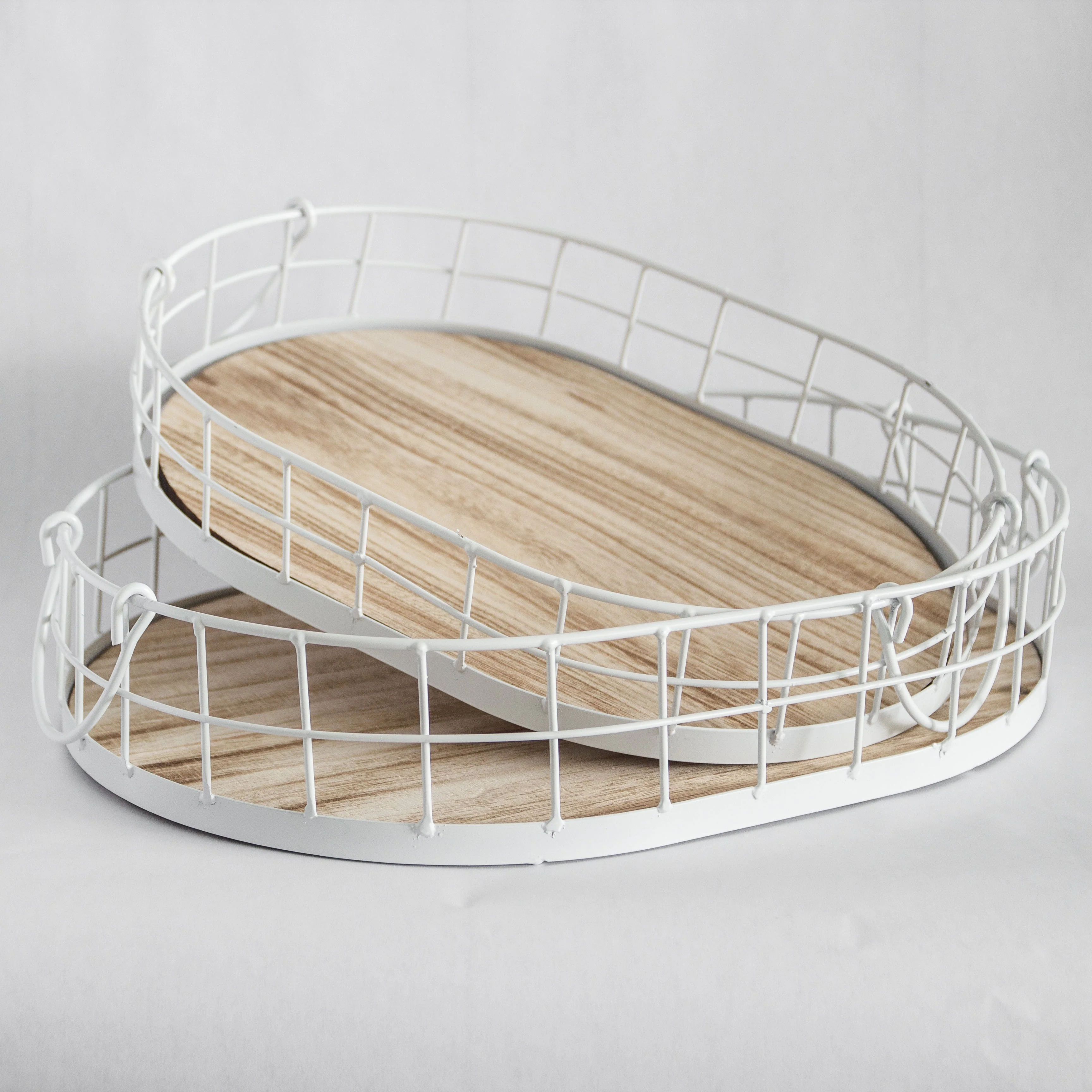 Stylish 449 - Oval Metal amp Wood Tray Durable