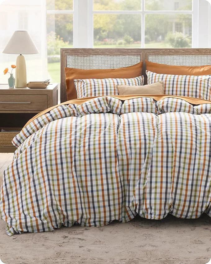 Modern Bedsure Gingham Duvet Cover King Size - Cotton Reversible Classic Warm Plaid Pattern Duvet Cover Set 3 Pieces Soft amp Breathable PureWoven Bedding Set with 2 Pillow Shams Warm Plaid 104 quot x90 quot Minimalist
