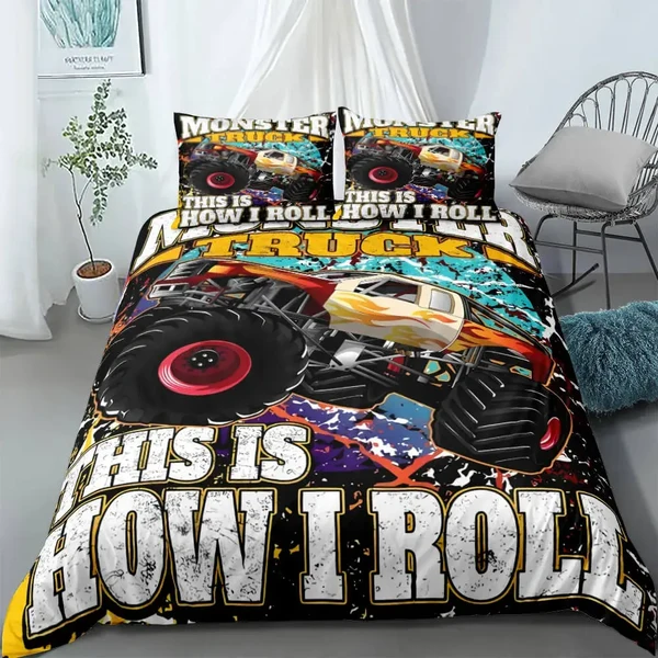 Stylish 3D Racing Monster Truck Quilt Cover High-End