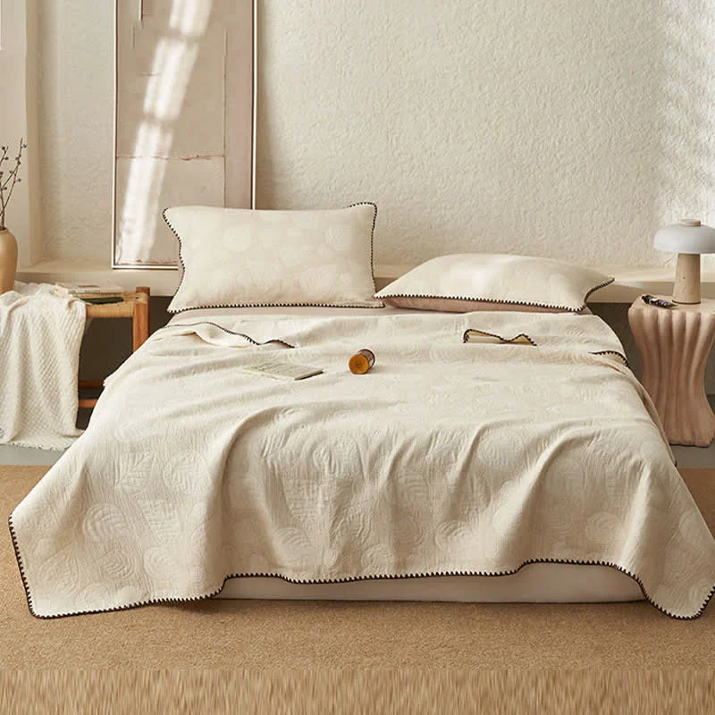 Original Ownkoti Textured Botanical Leaf Cotton Linen Quilt Official