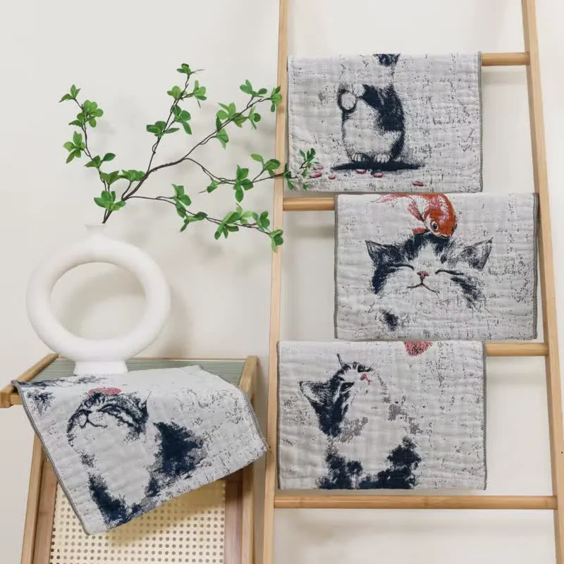 First-Class Ownkoti Country Cat amp Fruits Cotton Gauze Kitchen Towel Long-Lasting