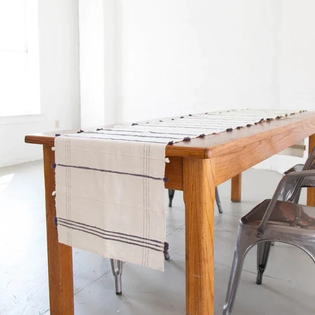 Detailed Ribbons Cotton Table Runner Navy Durable