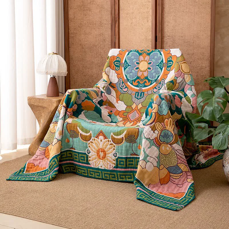 Enhanced Ownkoti Retro Artistic Floral Cotton Gauze Blanket Solid