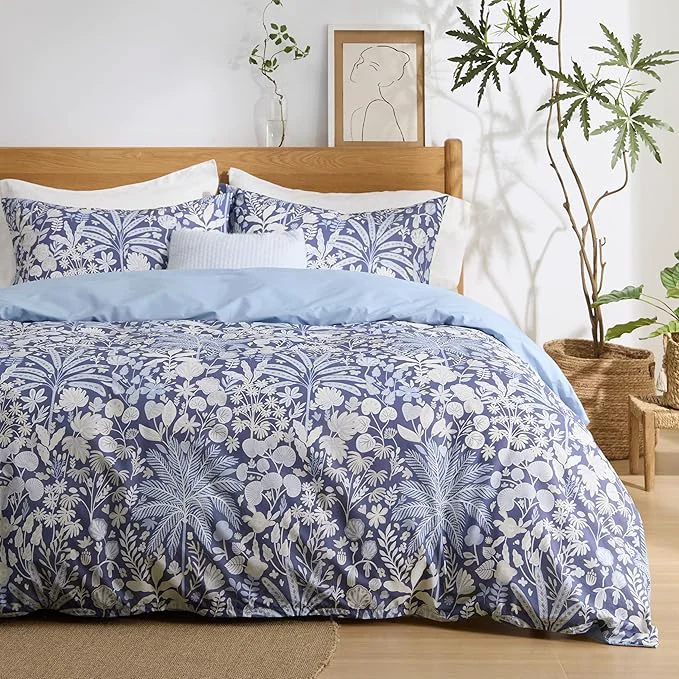 Specialty Bedsure Duvet Cover Queen Size - Cotton Reversible Floral Duvet Cover Set with Zipper Closure 3 Pieces Soft amp Breathable PureWoven Vintage Indigo Blue Bedding Set with 2 Pillow Shams 20 quot x26 quot High-Performance