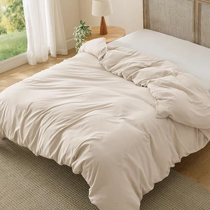 Sophisticated Bedsure Oat Milk Duvet Cover King Size Only - Prewashed Cotton-Like Polyester Extra Soft All Season Bedding Includes 1 Duvet Cover 104x90 Inches with Zipper Closure Comforter Not Included Selected