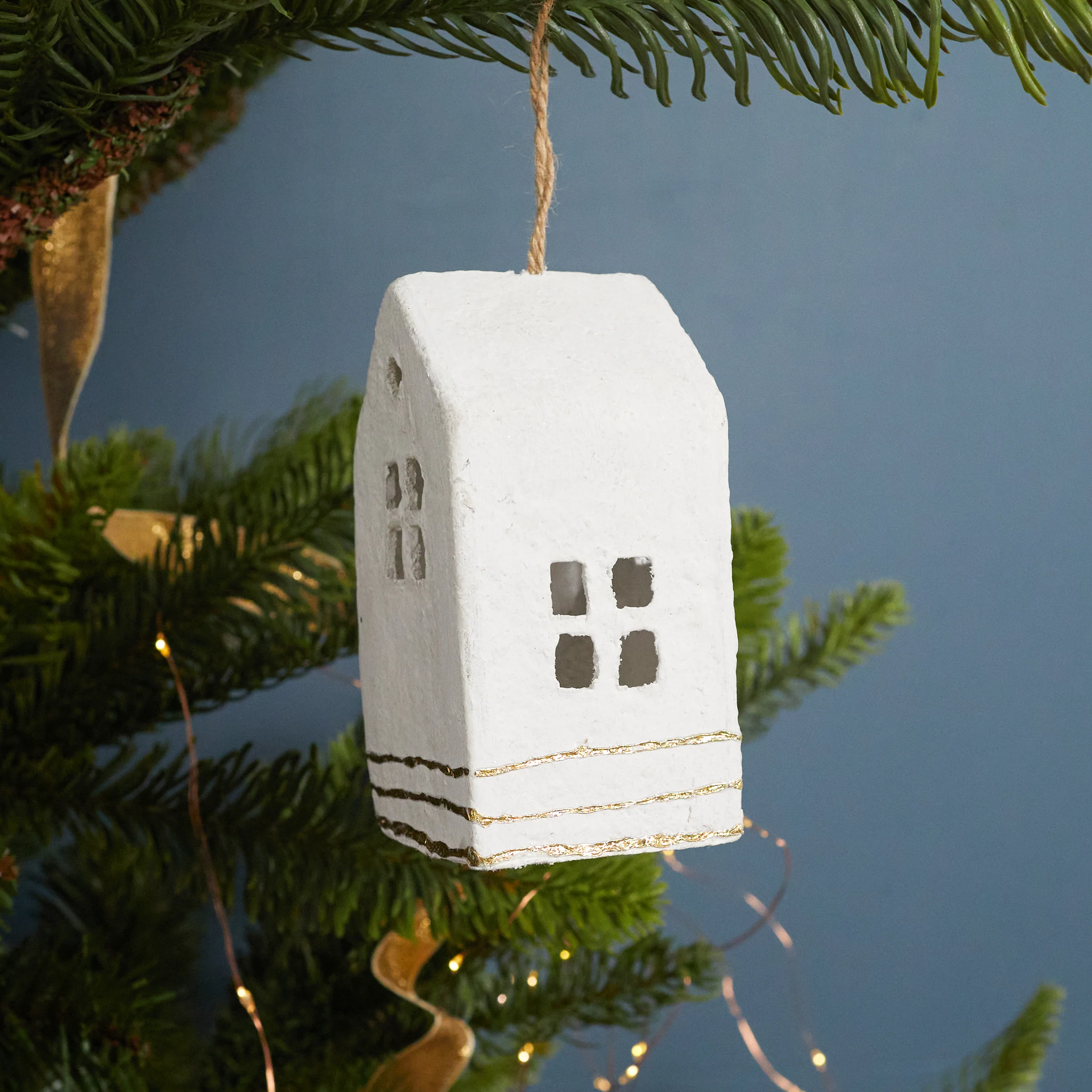 Verified Cotton Mache House Ornament Relaxed