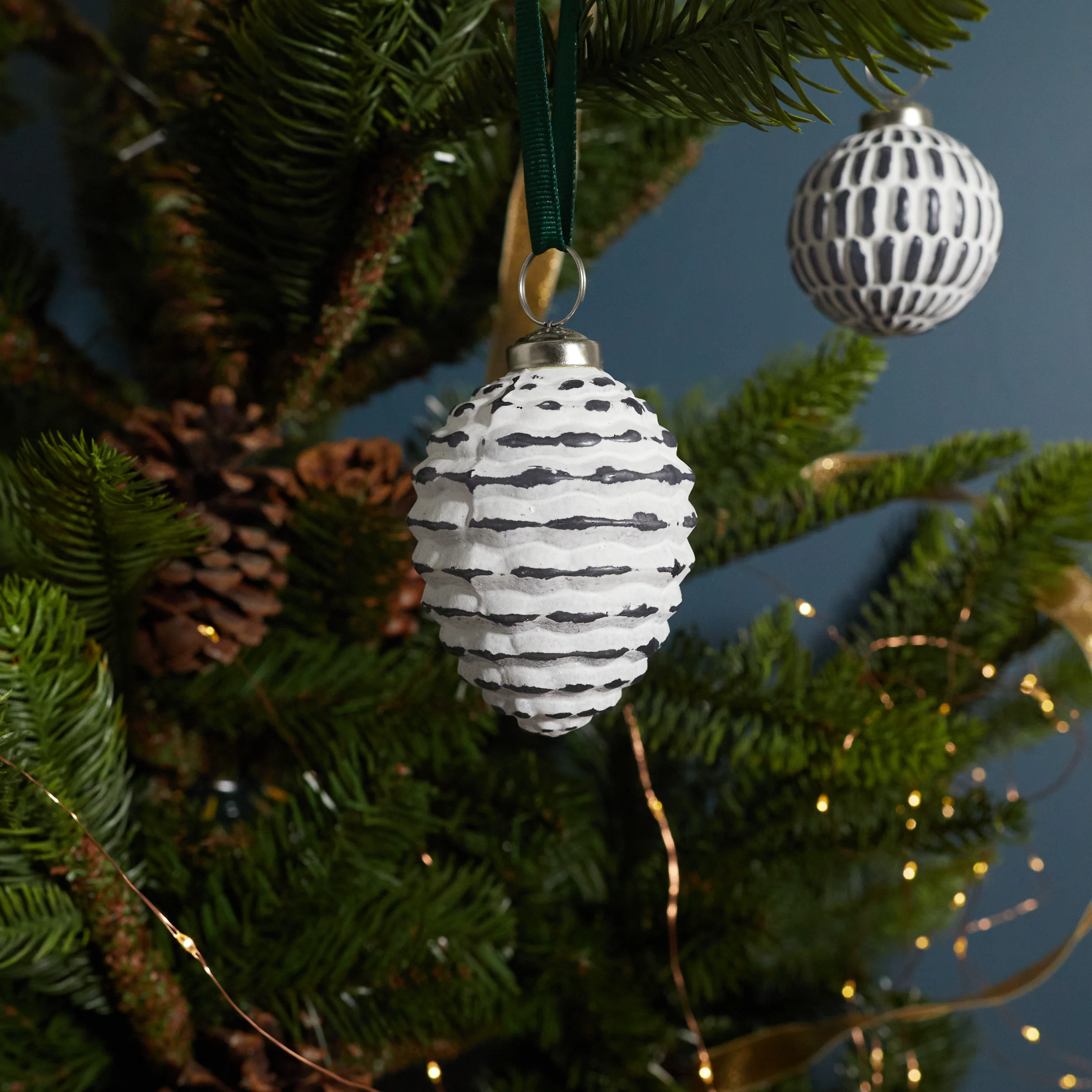 Selected White amp Grey Glass Ornament Pine Cone Traditional