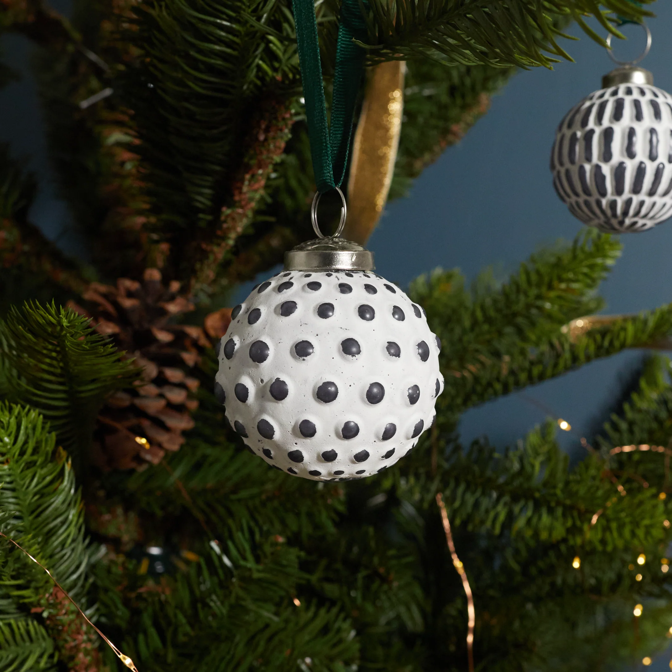 Clean White amp Grey Glass Ornament Dotted Ball Contemporary