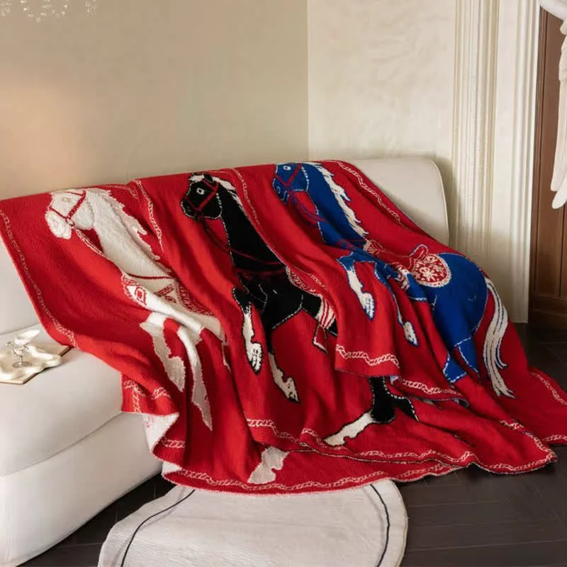 Practical Ownkoti Festive Horse Motif Knit Throw Blanket Original Design