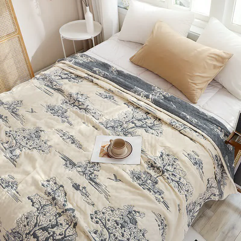 Fine Ownkoti Retro Style Tree Cotton Gauze Quilt Long-Lasting