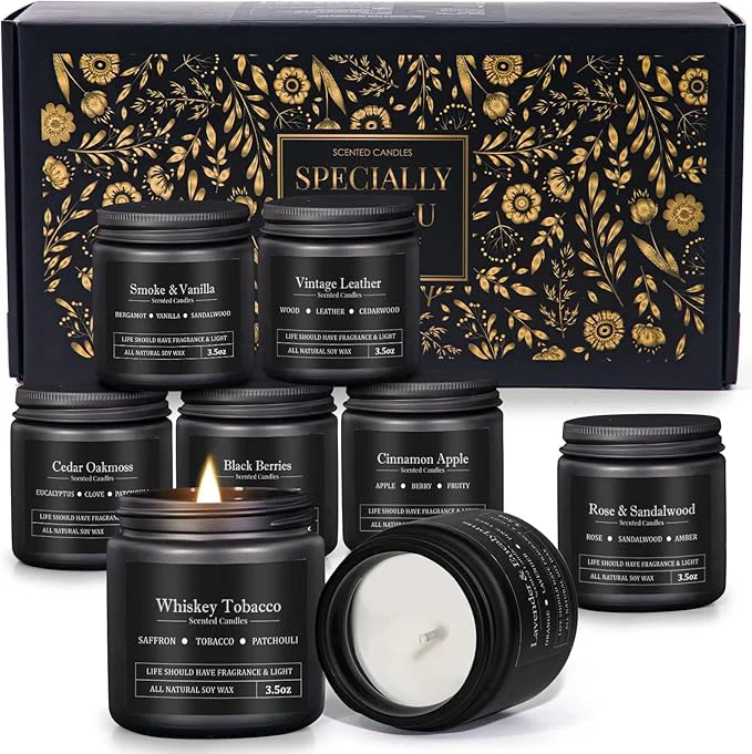 Detailed 8 Pack Scented Candles for Men Masculine Candle Gift Set Minimalist