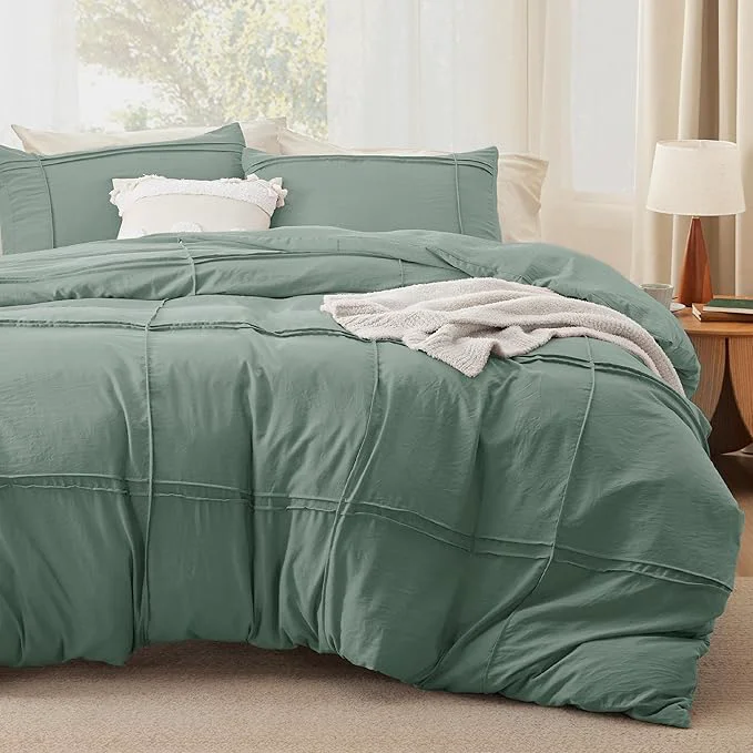 Stylish Bedsure Grid Boho Duvet Cover Queen Size - Shabby Chic Tufted Boho Bedding Set 3 Pieces Shabby Chic Home Bedding for All Seasons Includes 1 Queen Duvet Cover amp 2 Pillowcases Green 90 quot x 90 quot Contemporary