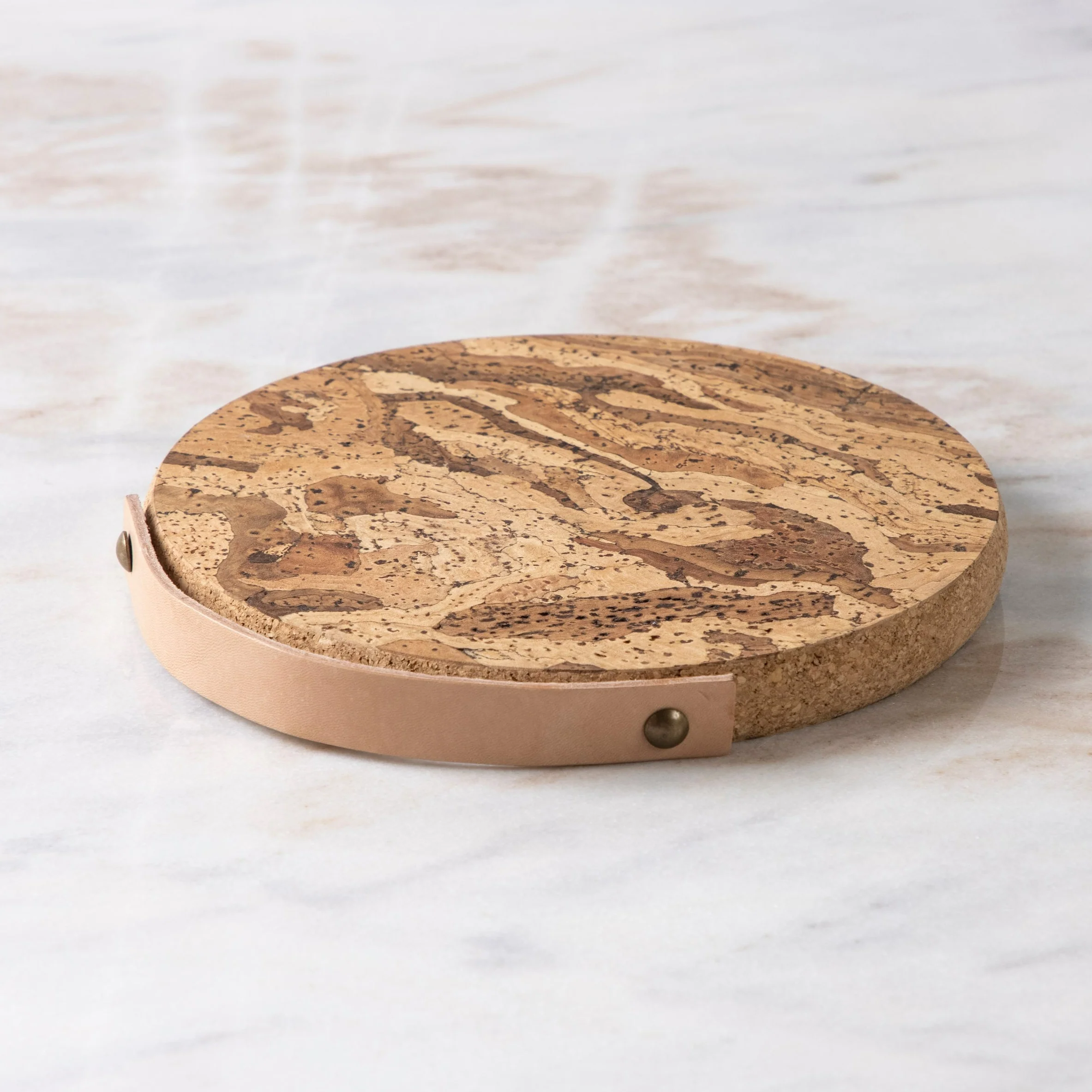 Sustainable Cork Trivet with Leather Handle Small Durable
