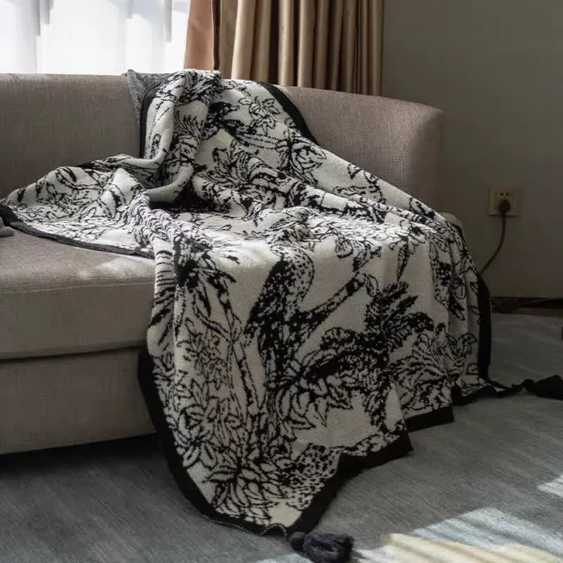 Casual Ownkoti Vintage Ink Floral Bird Knit Throw Blanket High-Grade