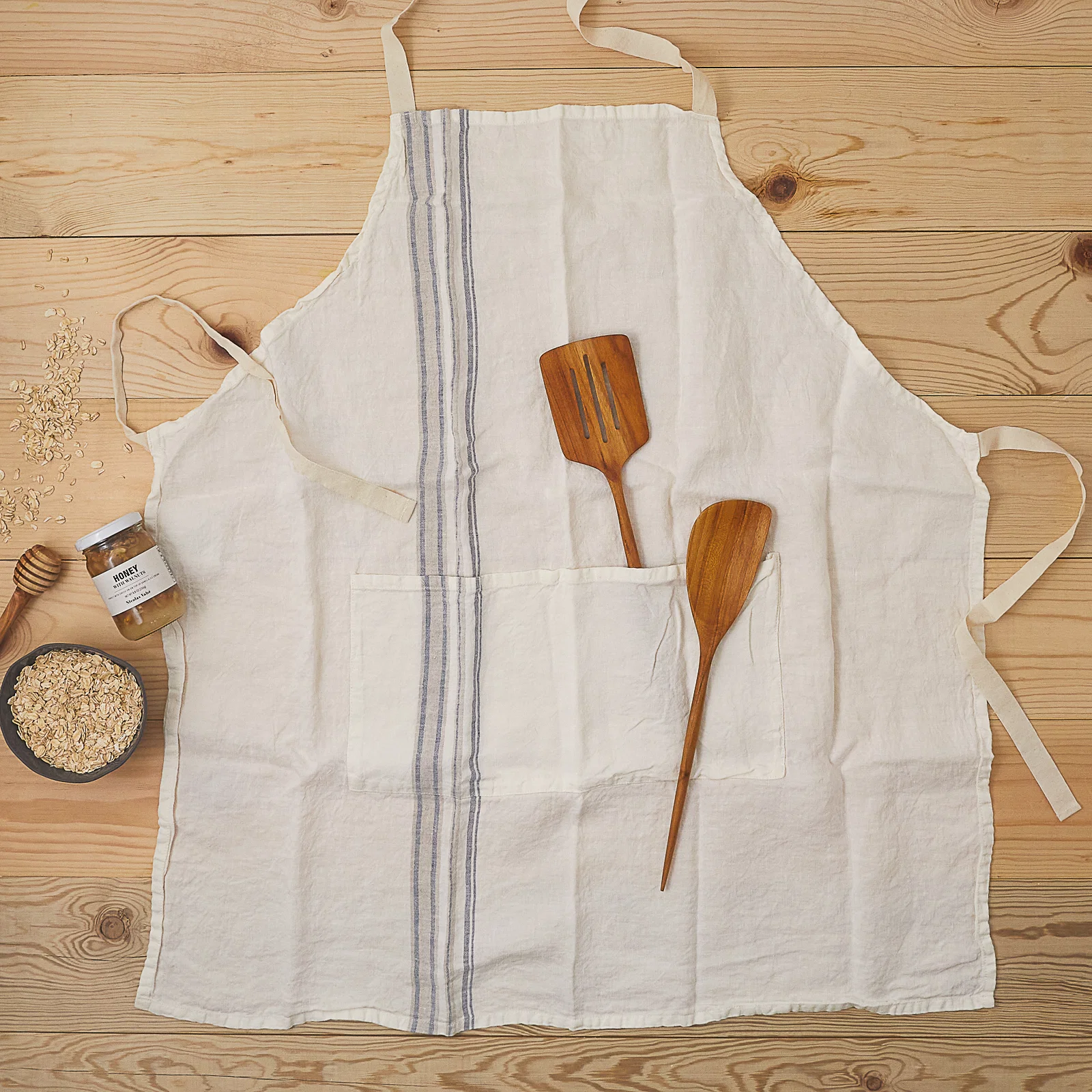Durable Carmela Kitchen Apron Ivory with Light Blue Pure